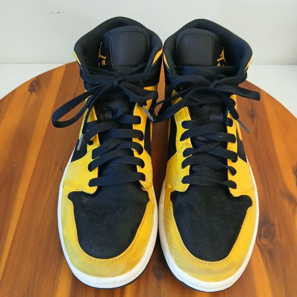 Jordan 1 Mid Mens 8 Yellow Black Basketball Shoes Sneakers 554724-071